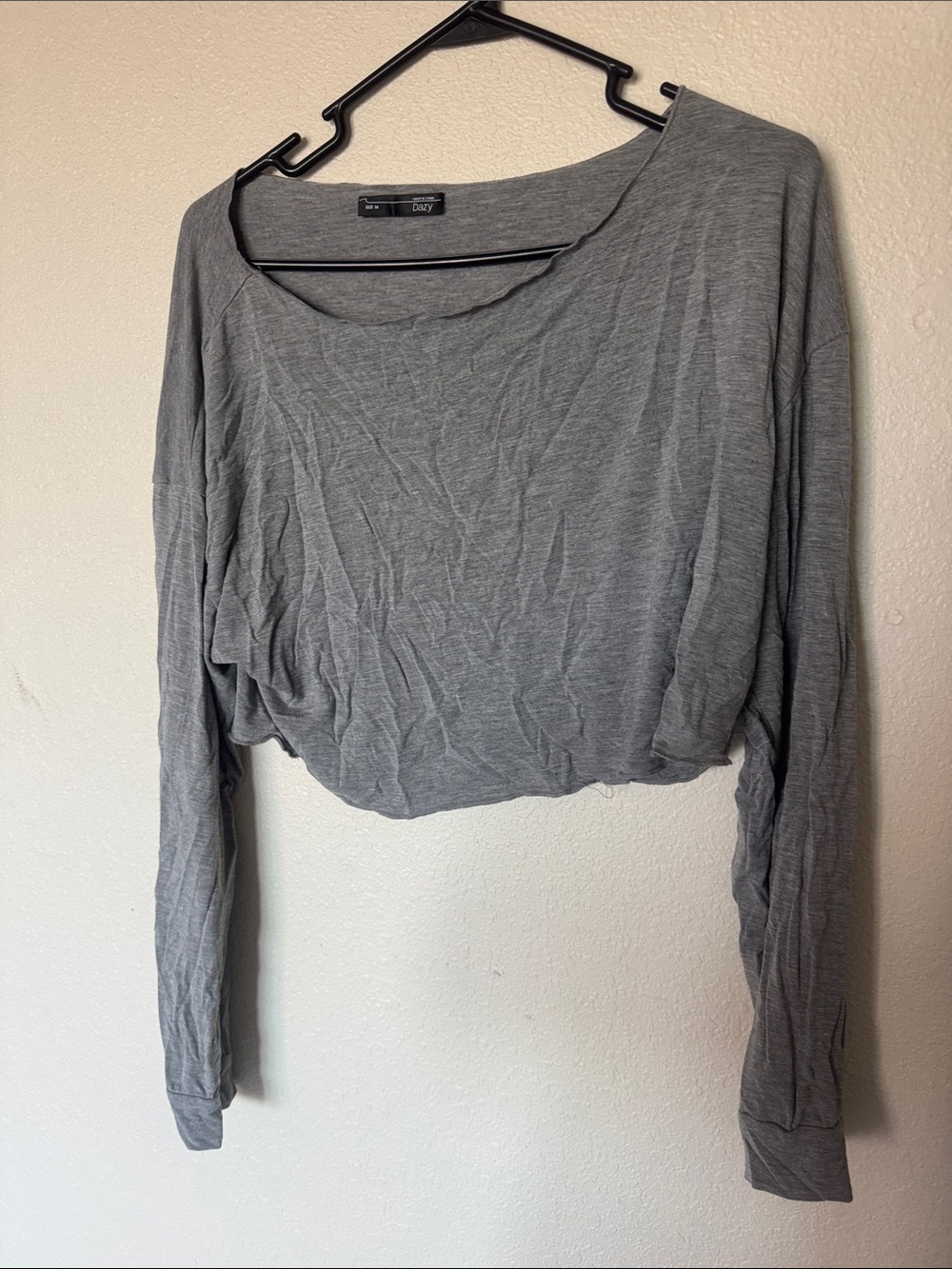 Dkny Gray Long Sleeve Cropped Top